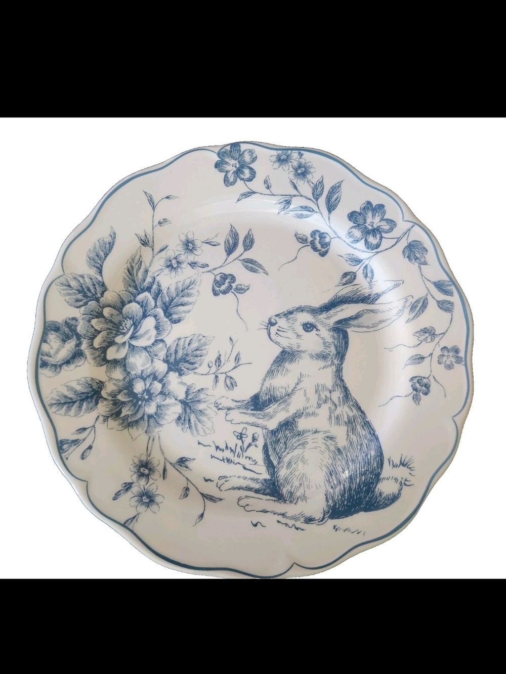 Maxcera Blue Bunny Toile Floral Decorative Dinner Plate - Home Dining